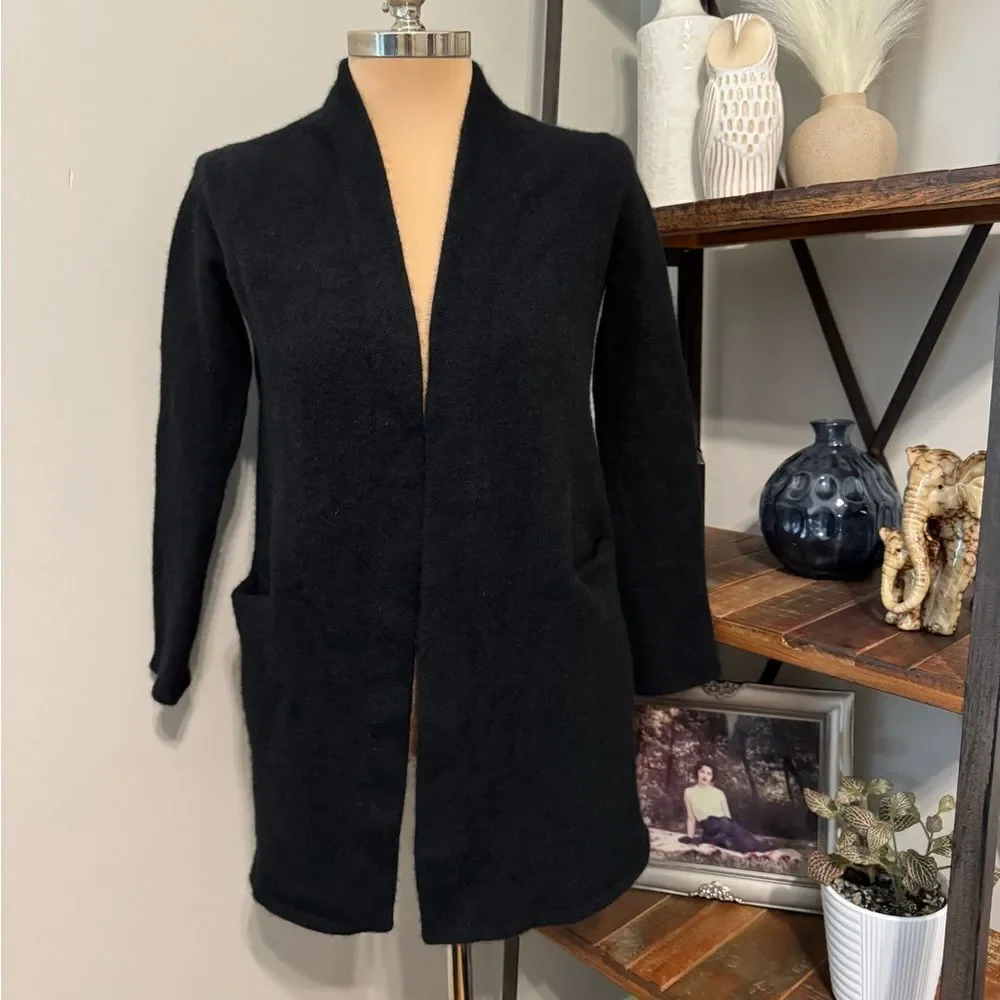 Jenni Kayne Merino Wool Yak Blend Black Cardigan Sweater Coat Open Front Size XS